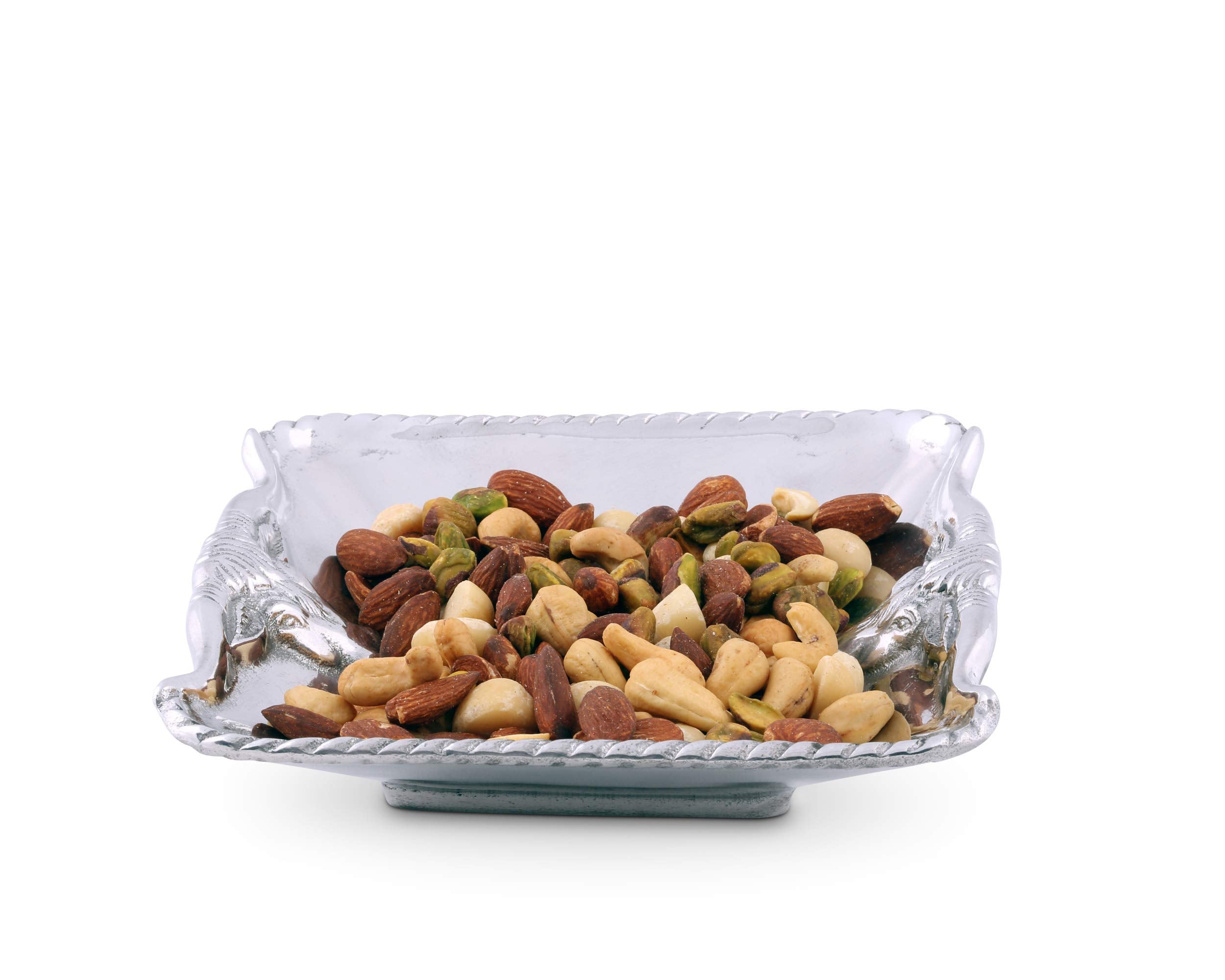 Arthur Court Designs Aluminum Longhorn Steer Texas Horn Nut Candy Sauce Serving Bowl Square 6.5 Inch Diameter